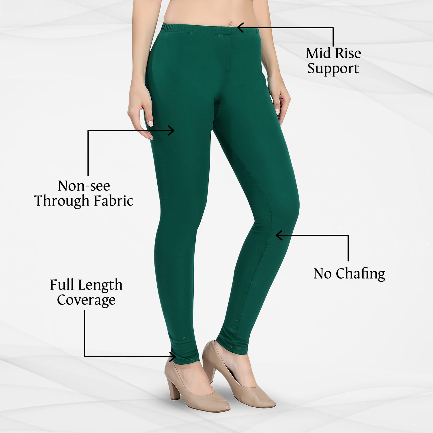 TRASA Churidar Leggings for Women - Forest Green - Image 3