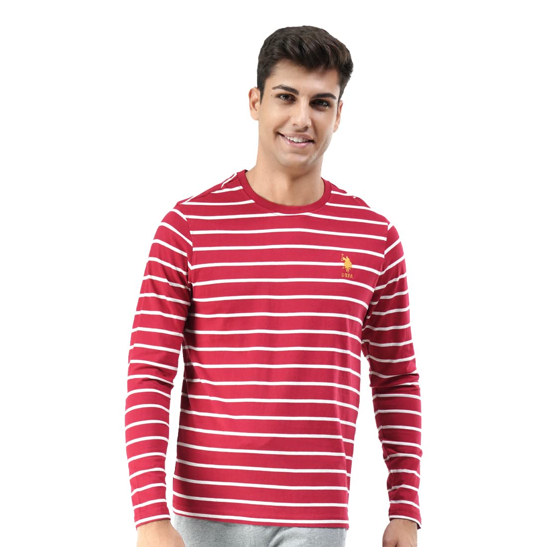 U. S. POLO ASSN. Men Stripe Cotton T-Shirt - Red