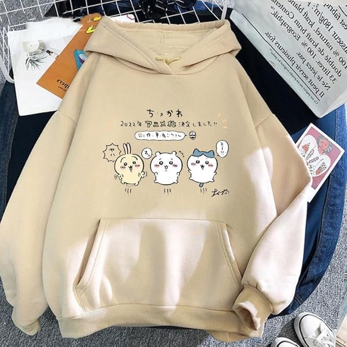 PDK Fashion Anime Couple Hoodie - Beige - Image 2