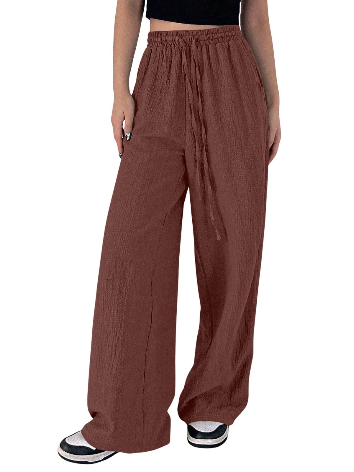 GRECIILOOKS Women's High-Waisted Trousers - Brown