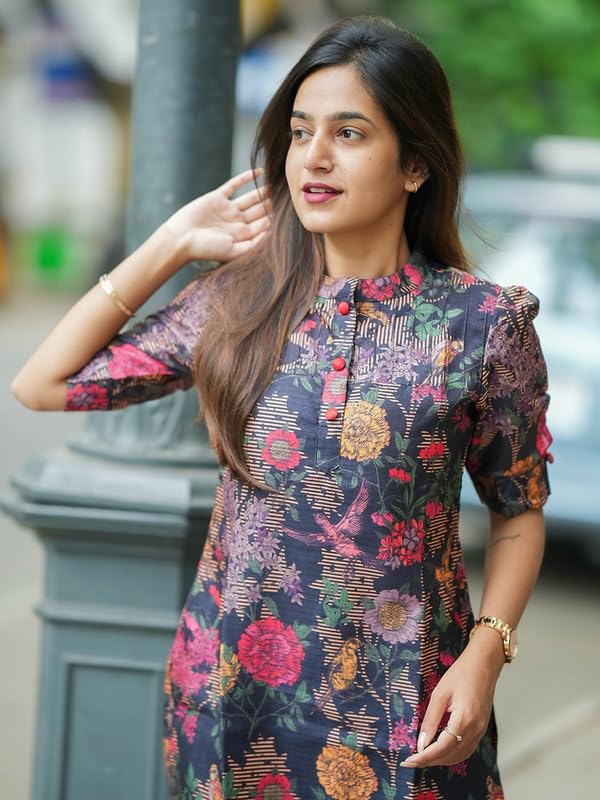 Sun Fashion Women's Chanderi Printed Kurtis - Blue - Image 4