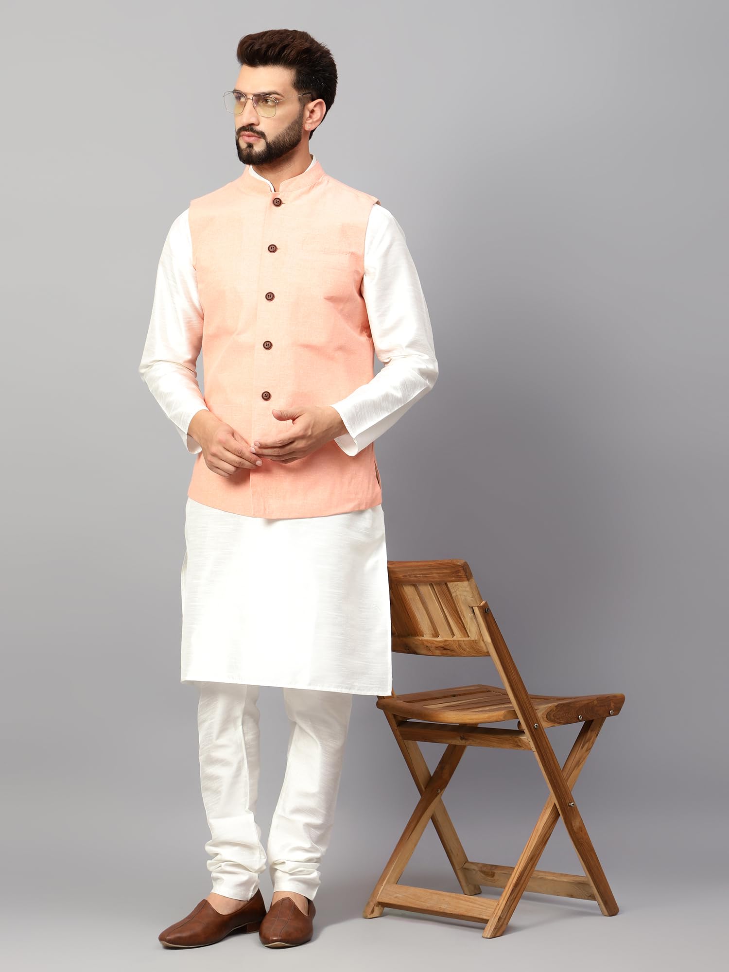 Chikan Men Nehru Jacket - Solid Ethnic - Image 4