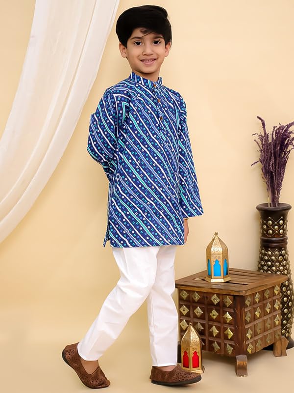 superminis Lehariya Printed Kurta Pyjama Set for Boys - Blue - Image 4