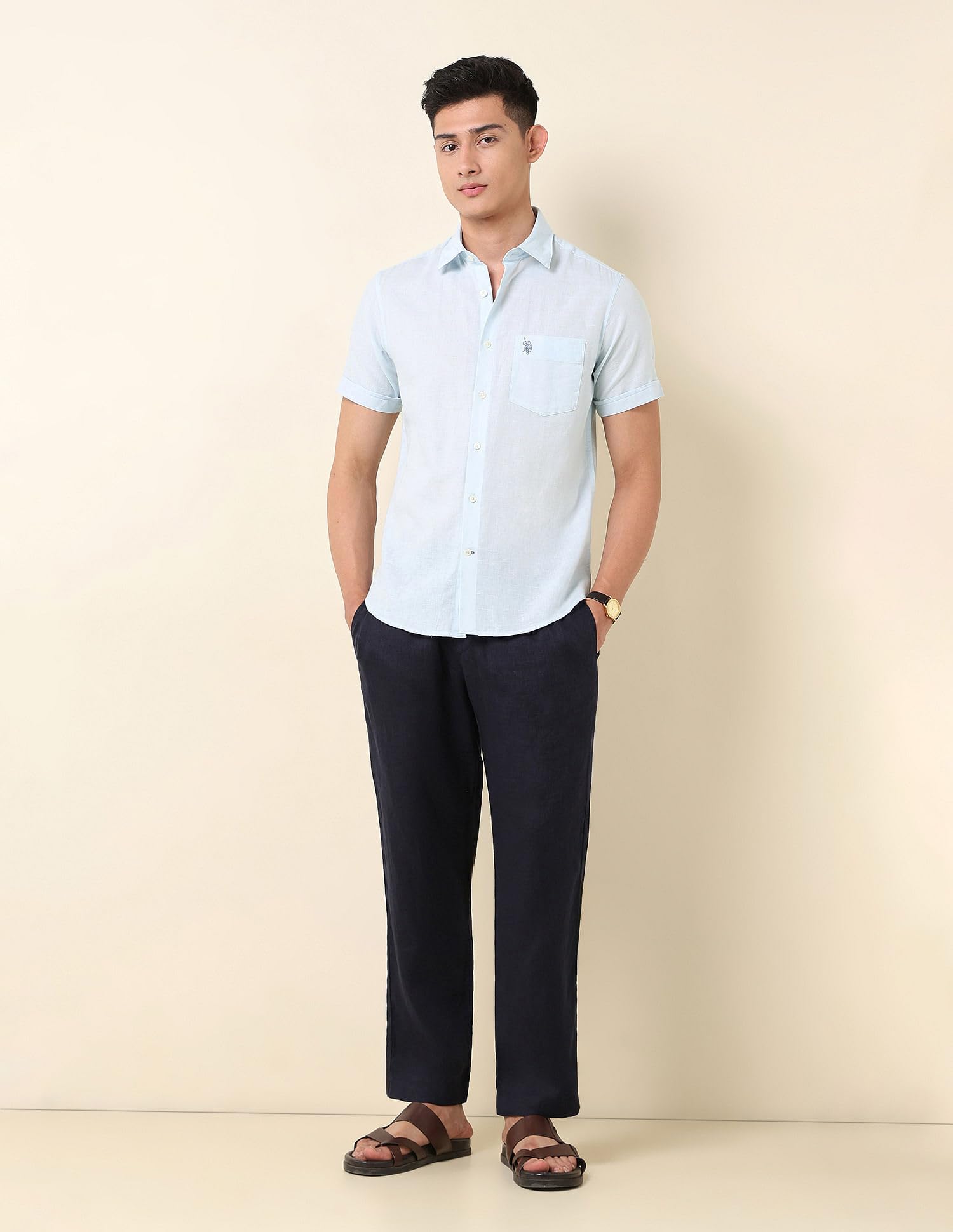 U.S. POLO ASSN. Men's Cotton Linen Shirt - Blue - Image 3