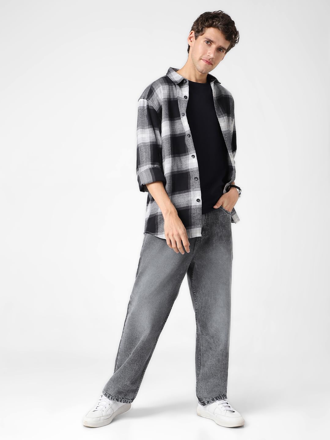 Urbano Fashion Men's Dark Grey Loose Baggy Jeans - Image 5