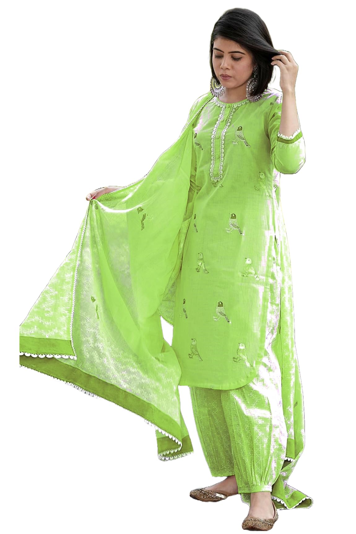 GoSriKi Green Rayon Blend Kurta Set for Women