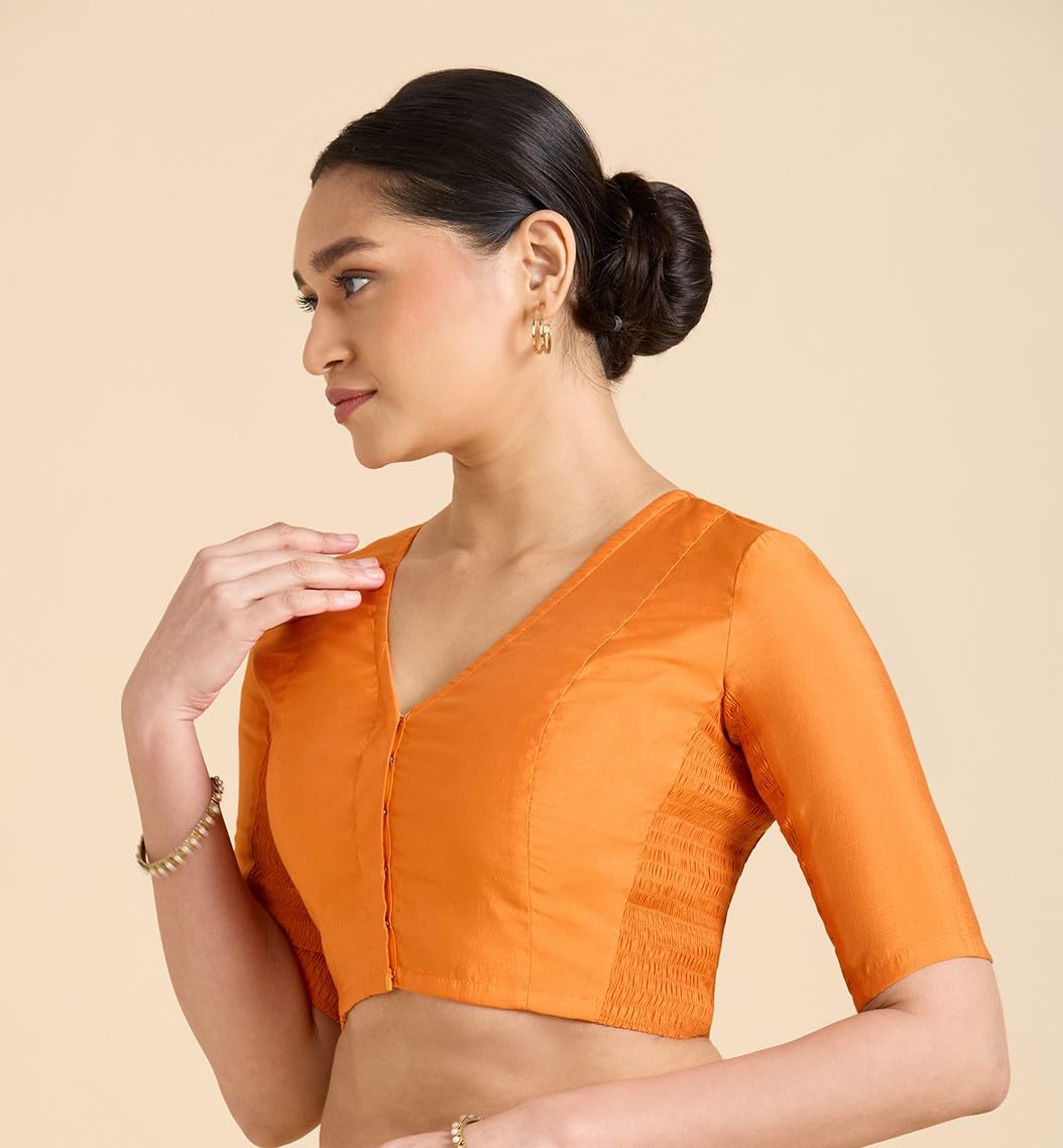 Studio Shringaar Orange Cotton Silk Saree Blouse for Women - Image 4