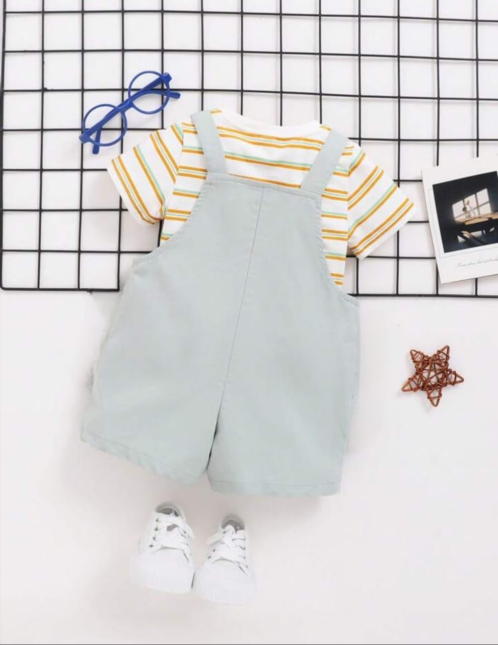 Grey Cotton Dungaree for Kids - Adjustable Straps - Image 3