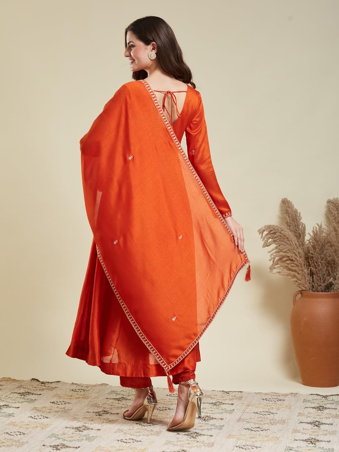 MOKOSH Women's Silk Anarkali Set - Orange - Image 3