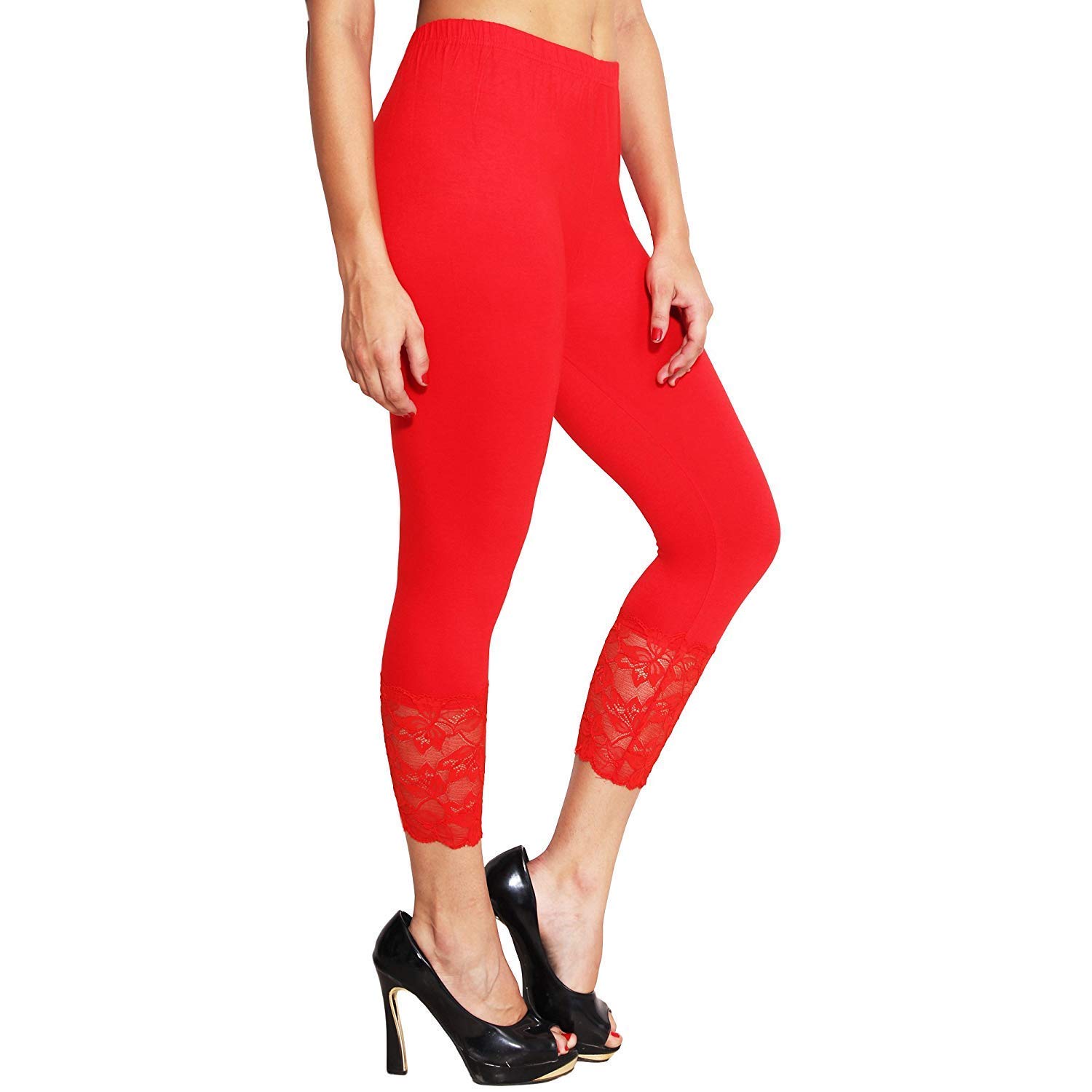 Snowball Red Lace Capri Leggings for Women - Image 3