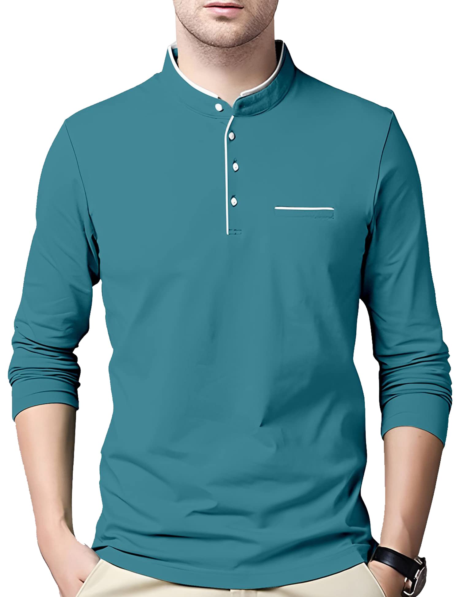 AUSK Men's Cotton Henley Neck T-Shirt - Lightblue