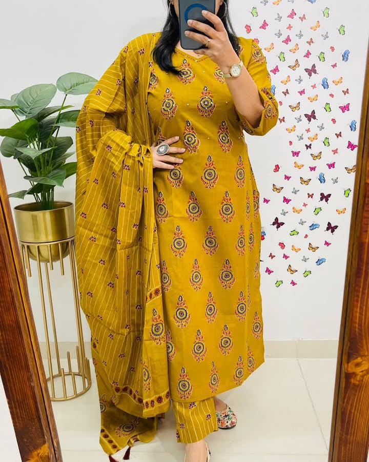 Veqreqmeq Women's Mustard Yellow Embroidered Palazzo Suit - Image 2