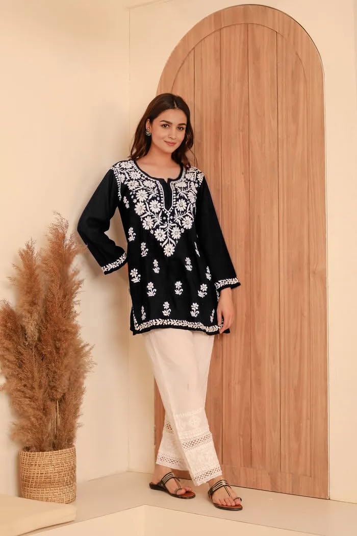 Sidhidata Black Rayon Embroidered Kurti for Women - Image 3
