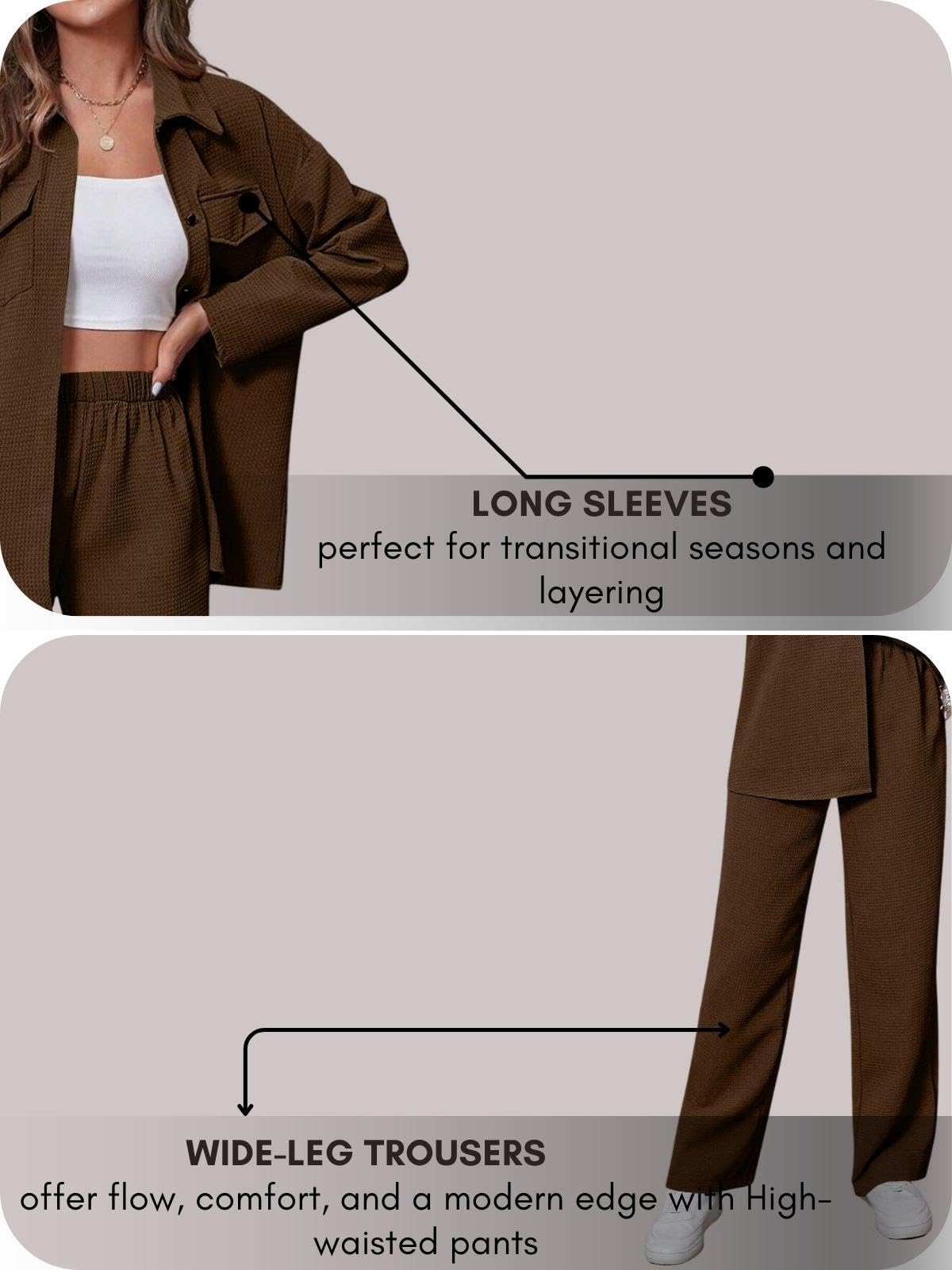 GRECIILOOKS Dark Brown Textured Lycra Co-Ord Set for Women - Image 5