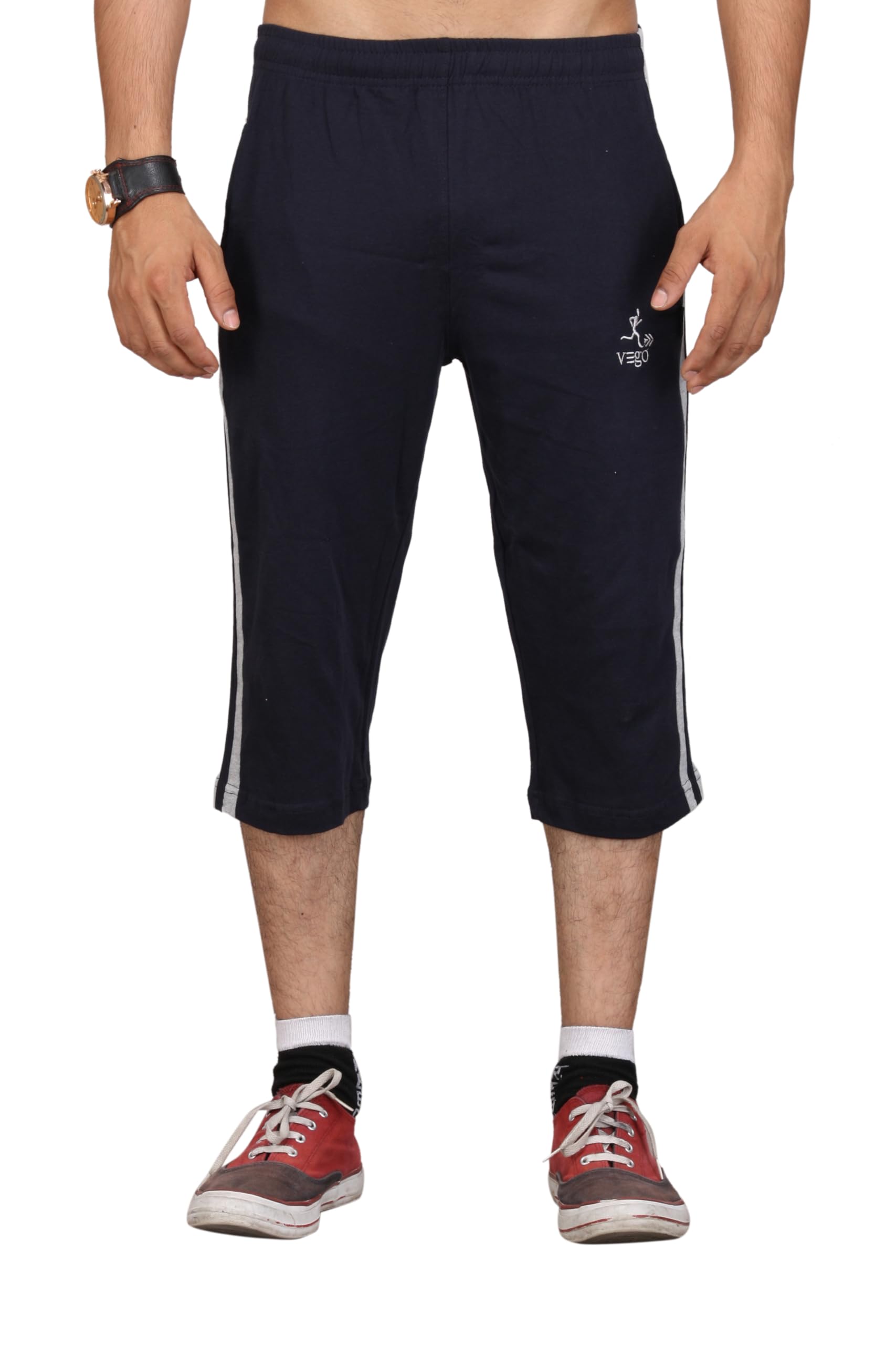 VEGO Men's Cotton Capri Shorts - Navy Blue - Image 4