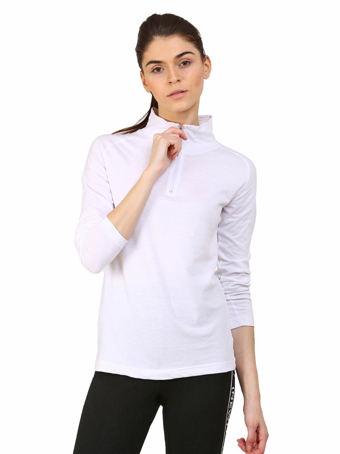 Ap'pulse Women's 1/4 Zip Slimfit Raglan Sleeve Tshirt - White