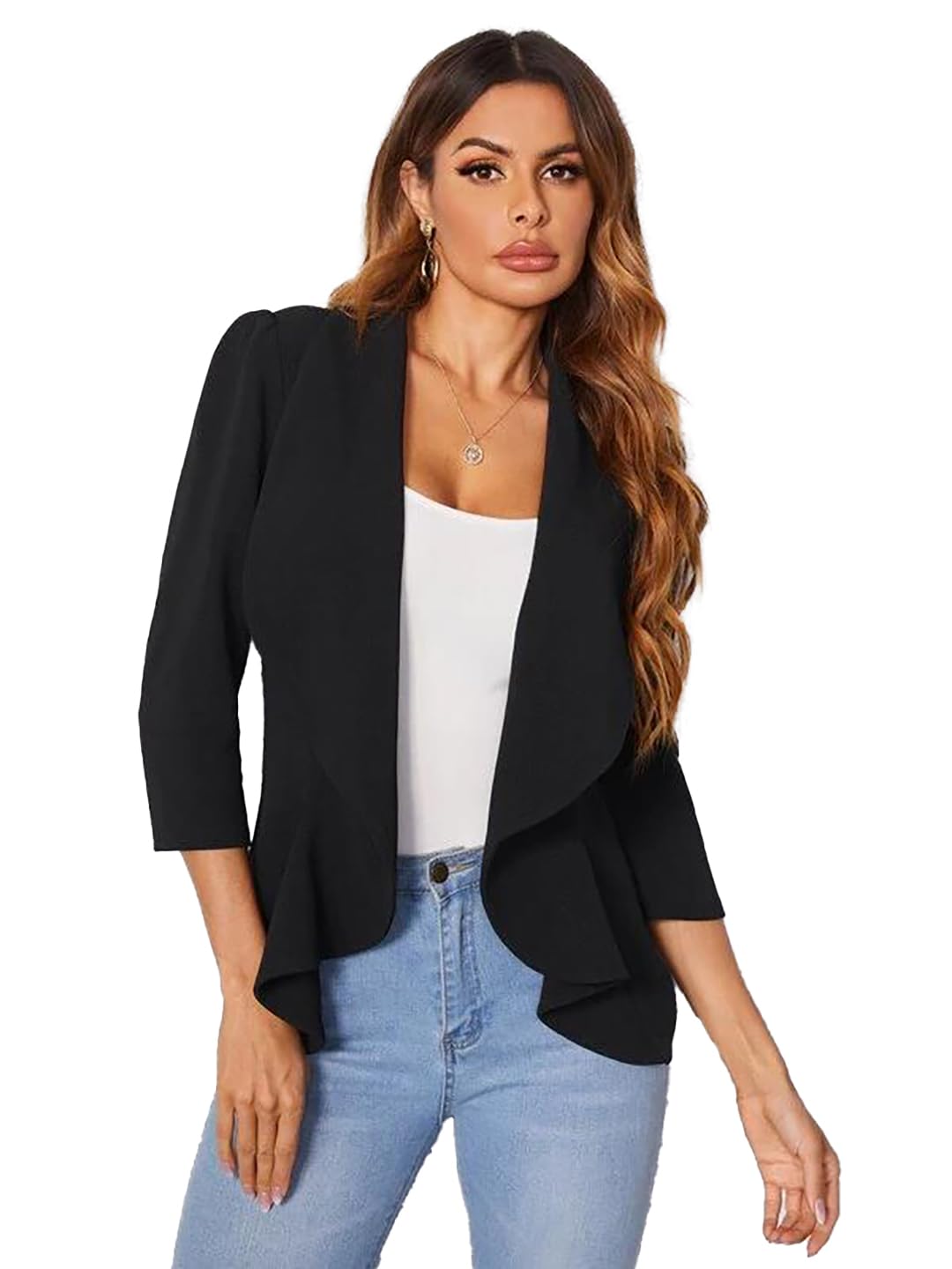 KOTTY Coal Black Shawl Collar Blazer for Women