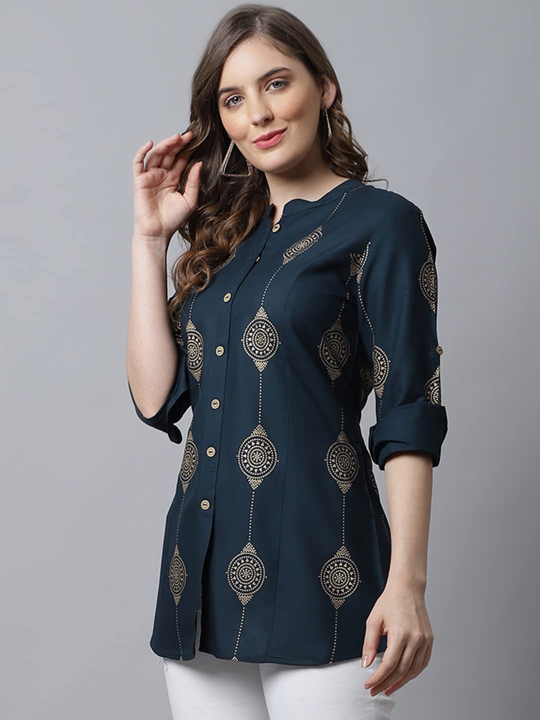 Pistaa Women Viscose Printed Kurti - Teal Blue - Image 4