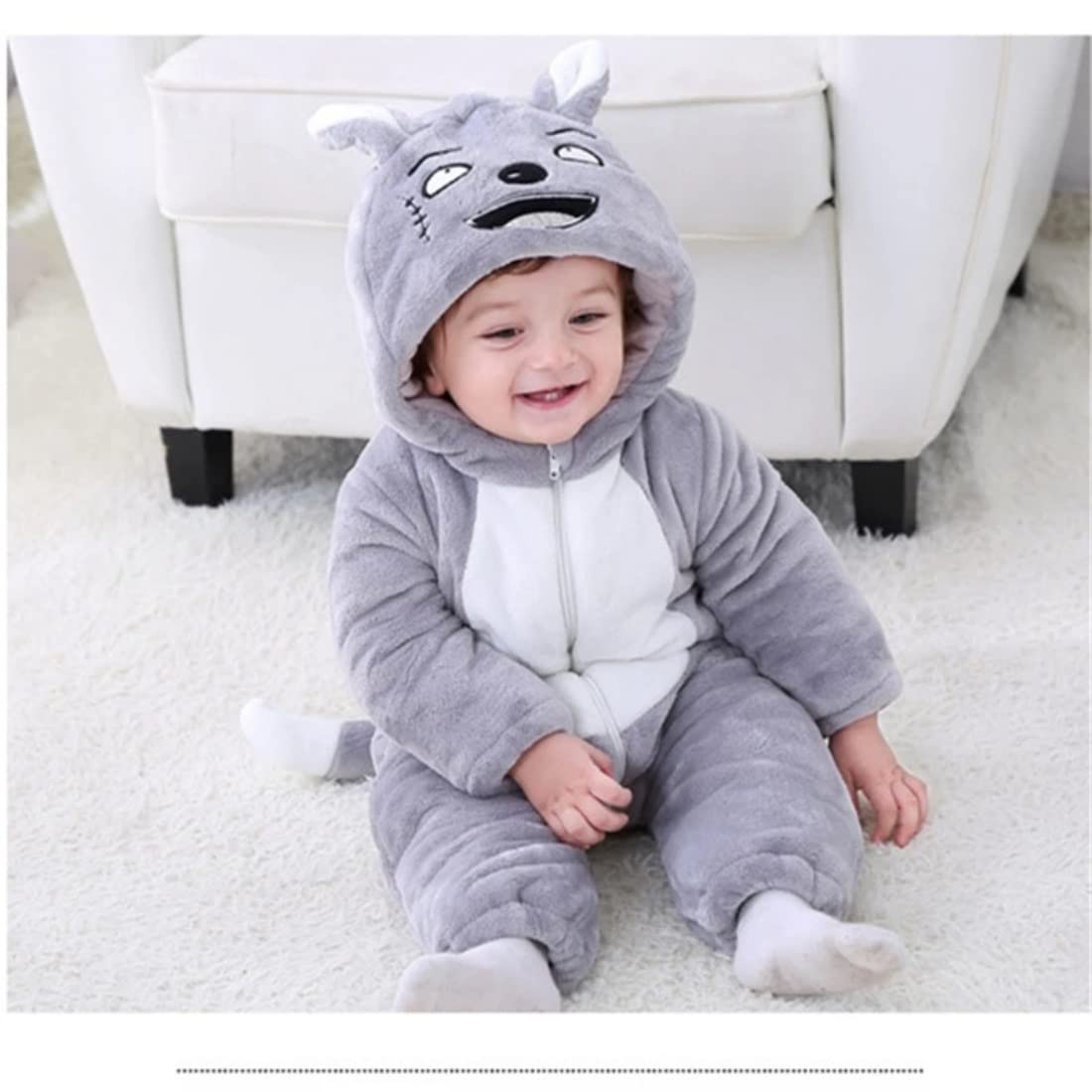 BRANDONN Unisex Baby Panda Flannel Jumpsuit - Grey - Image 3