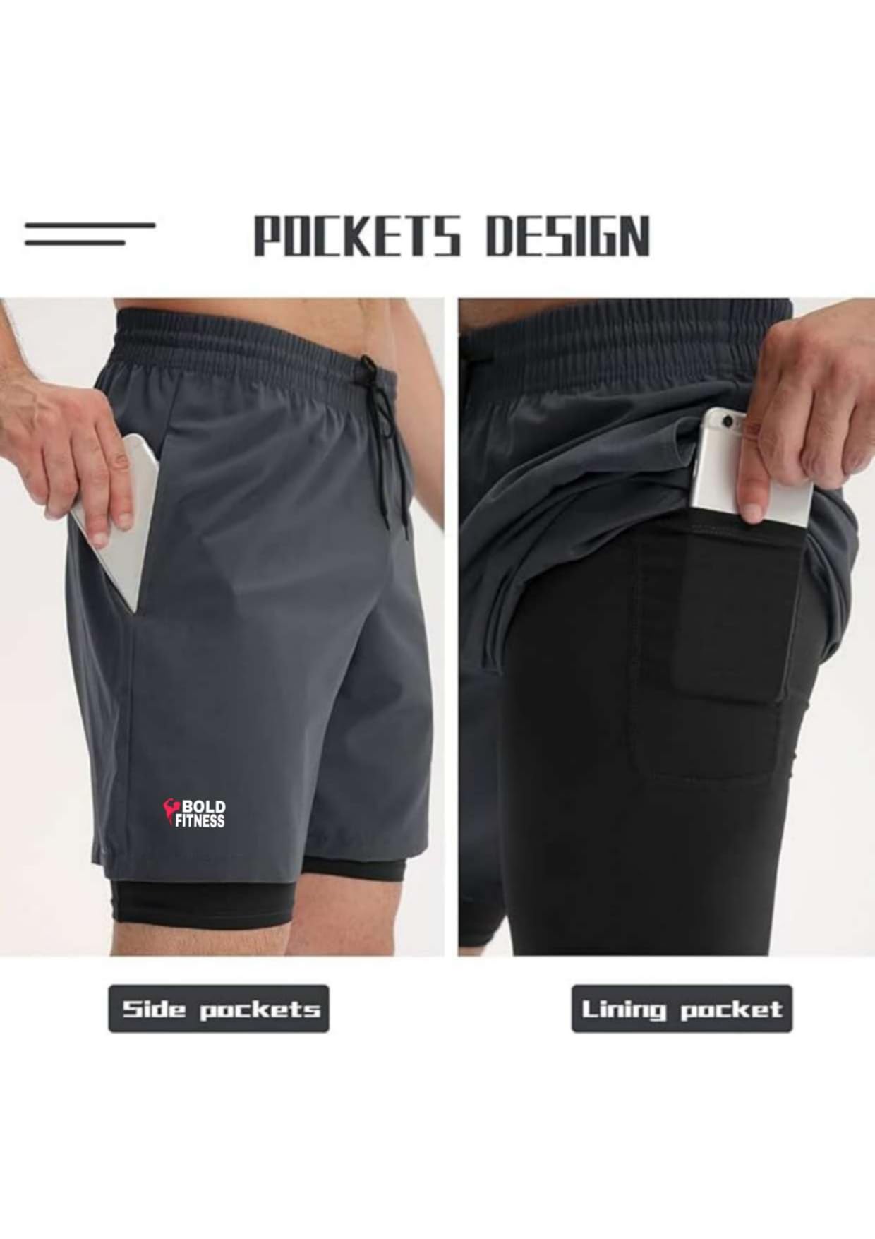 BOLD FITNESS Dual Layer Shorts for Men - Image 3