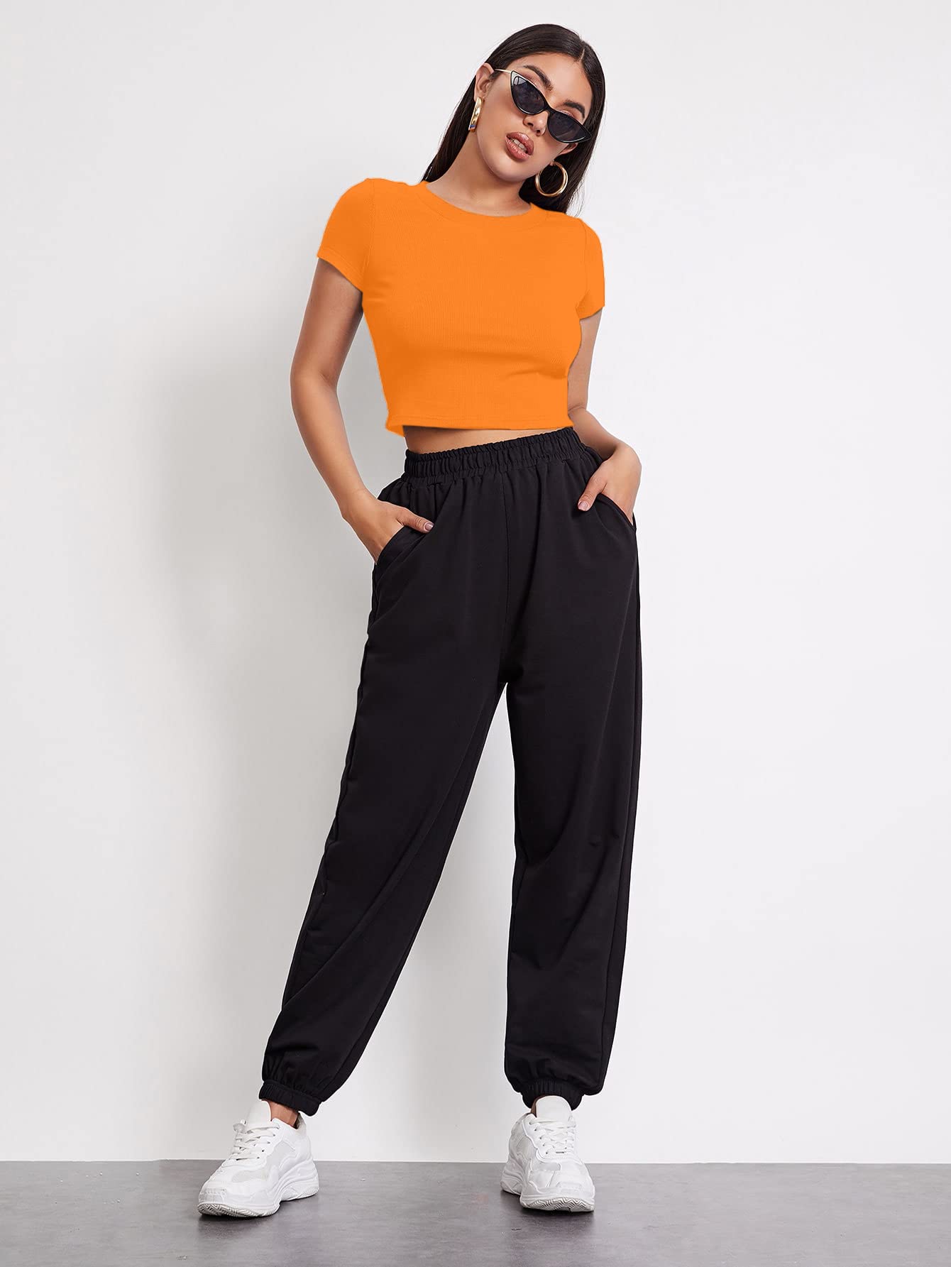 Aahwan Orange Ribbed Crop Top for Women & Girls - Image 5