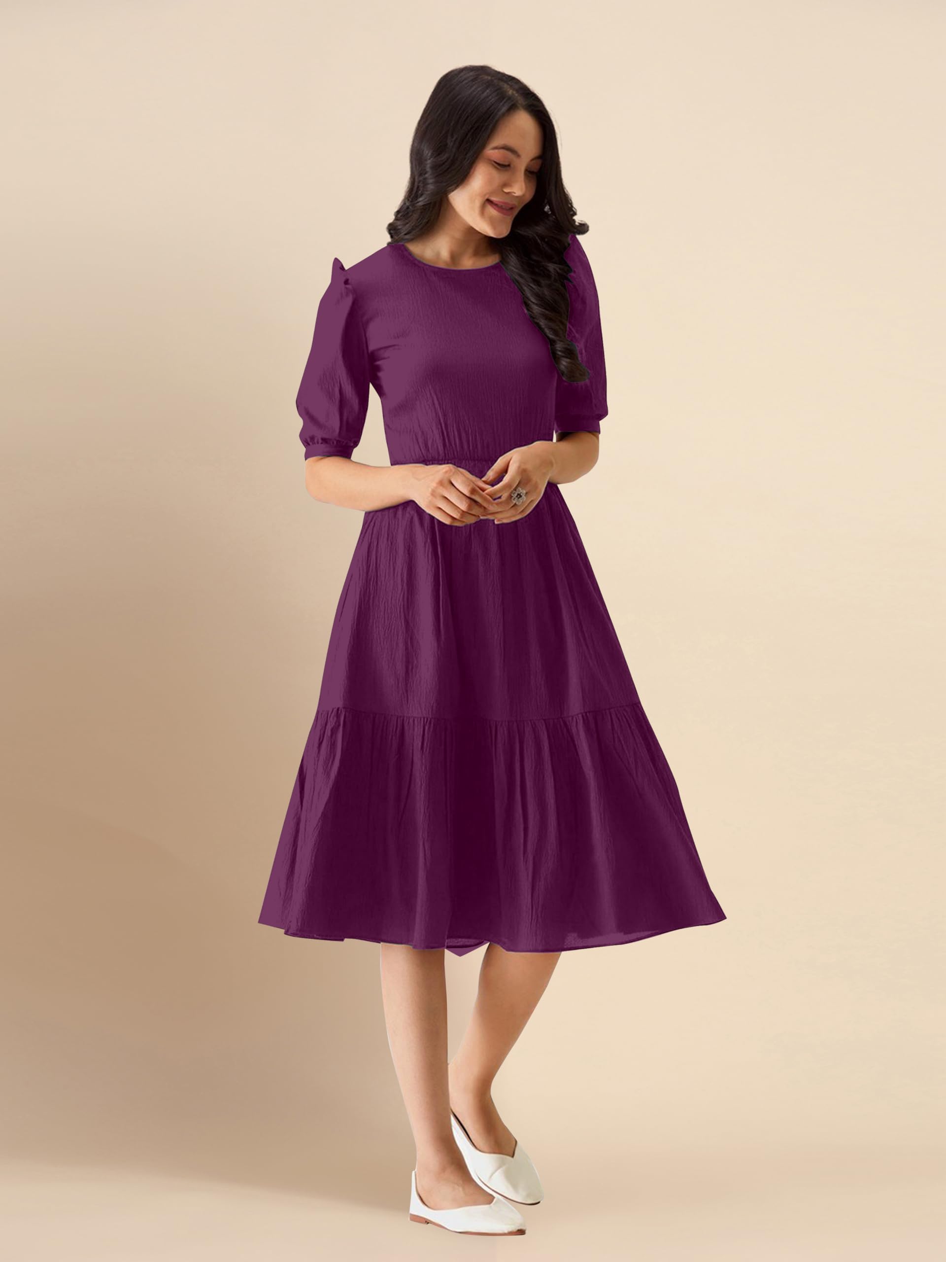 TRENDMALLS Women's Satin Cotton Flared Western Midi Dress - Wine - Image 5