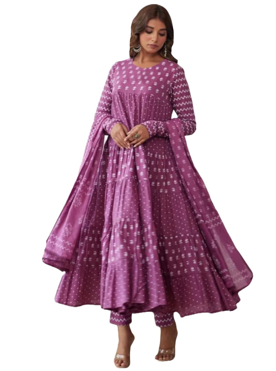 Purple Rayon Viscose Anarkali Kurta Set for Women