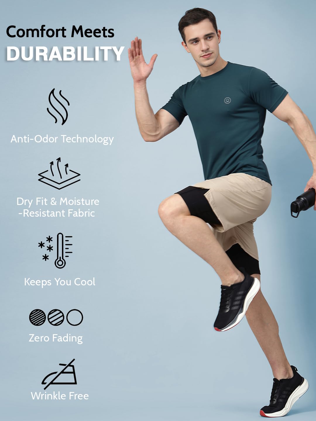 CHKOKKO Men's Quick Dry Gym T-Shirt - Bottlegreen - Image 2