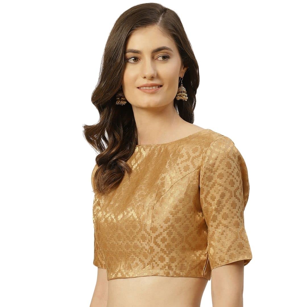Studio Shringaar Women's Brocade Saree Blouse - Gold - Image 2