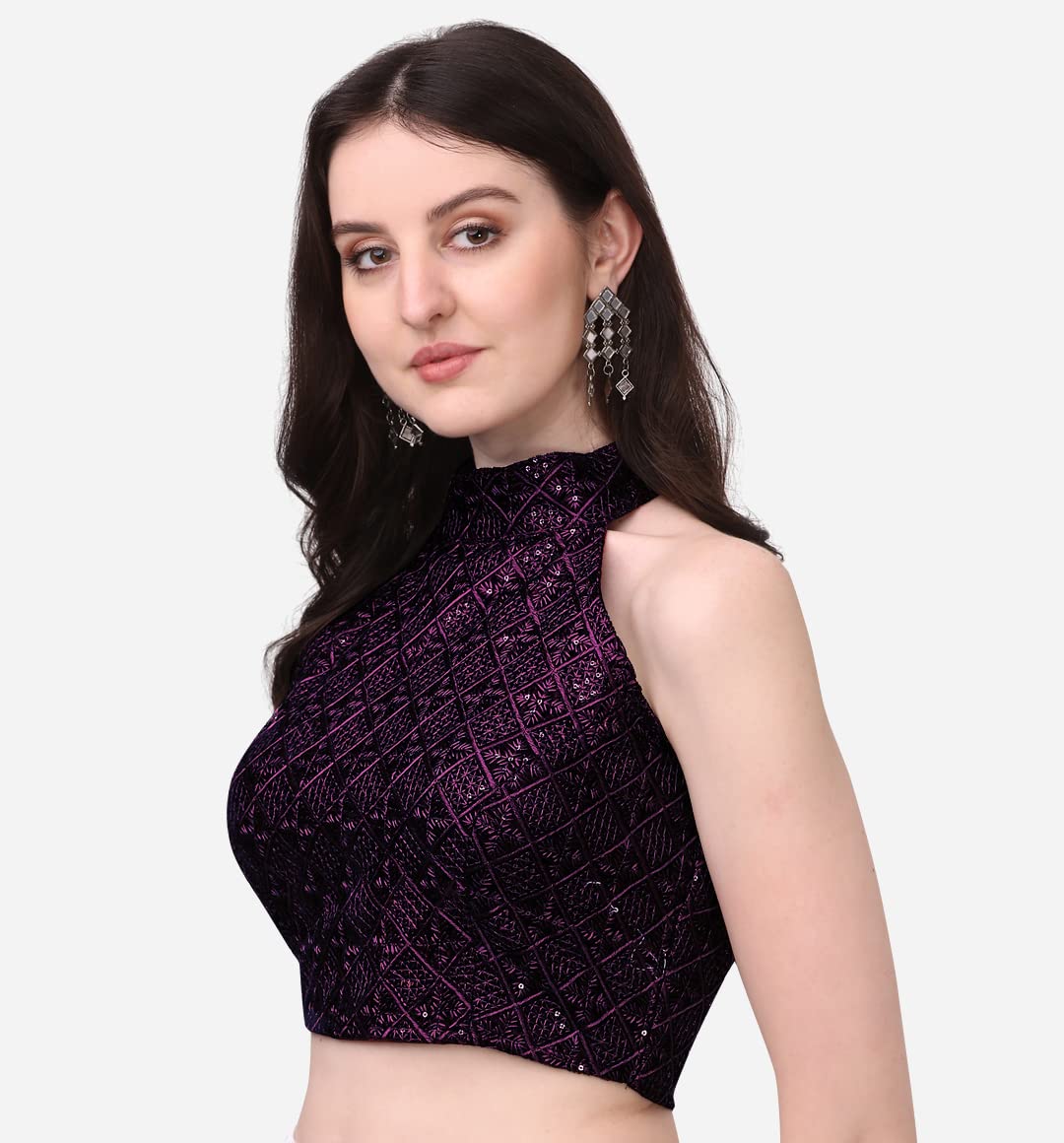 Pujia Mills Wine Halter Neck Saree Blouse for Women - Image 2