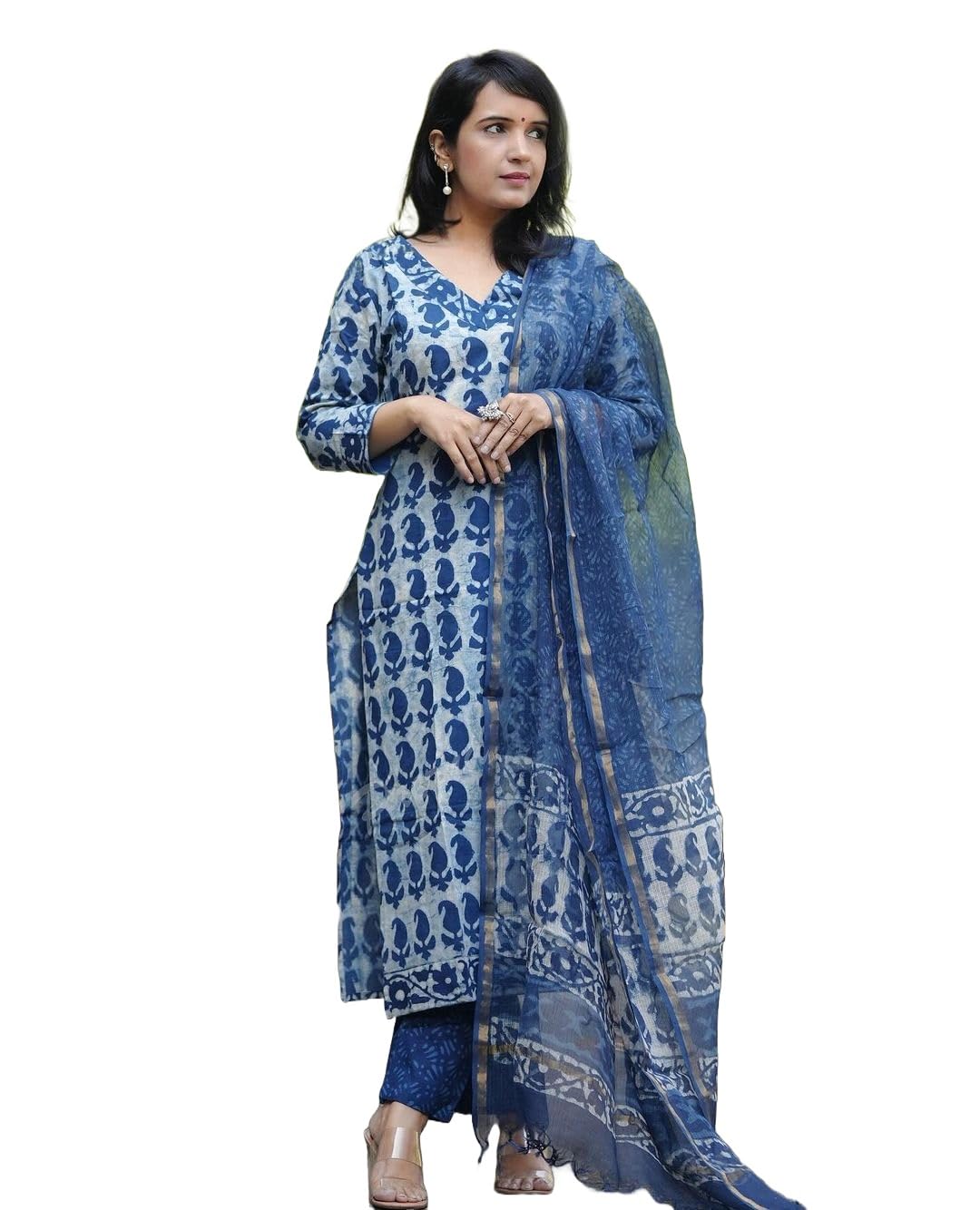 Alvami Women Kurta Pant Dupatta Set Blue