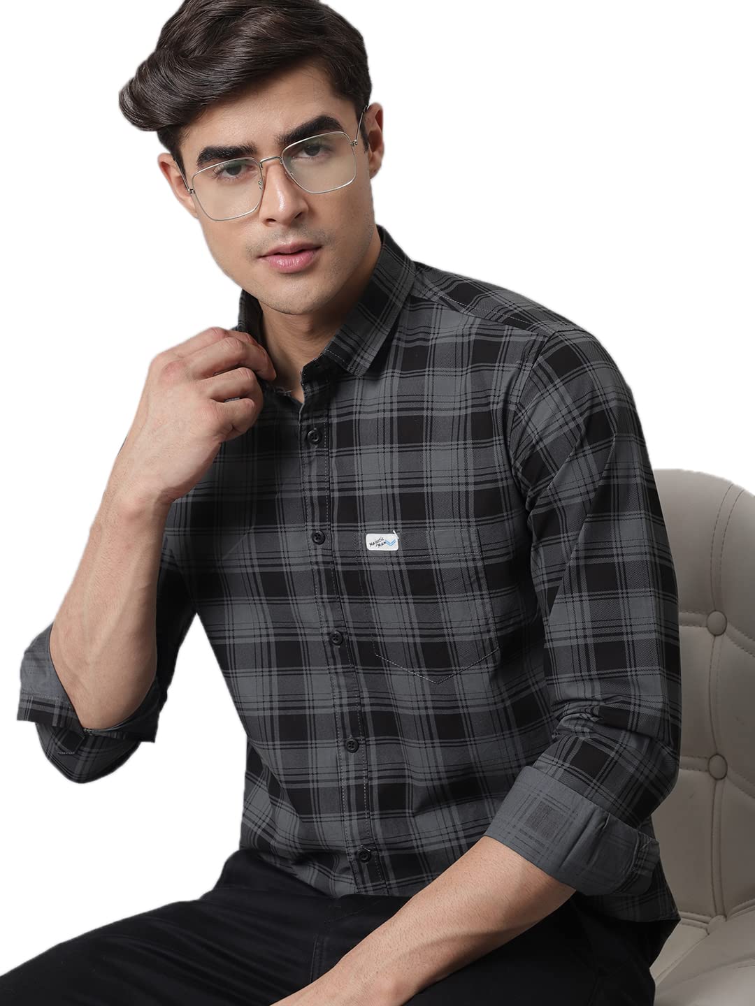 Majestic Man Grey Checkered Casual Shirt for Men - Image 2