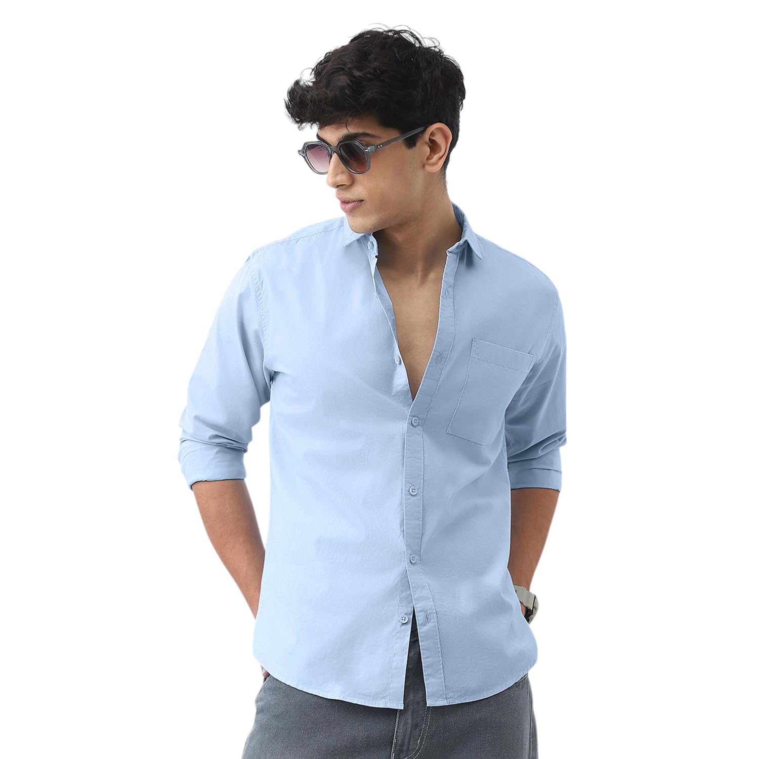 Urbano Men's Light Blue Cotton Casual Shirt