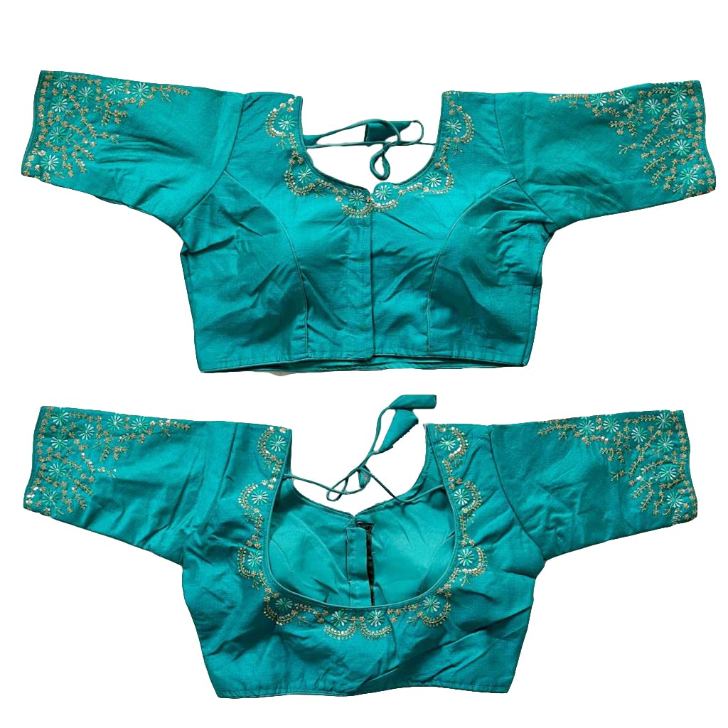 Pujia Mills Women's Silk Embroidery Blouse - Rama