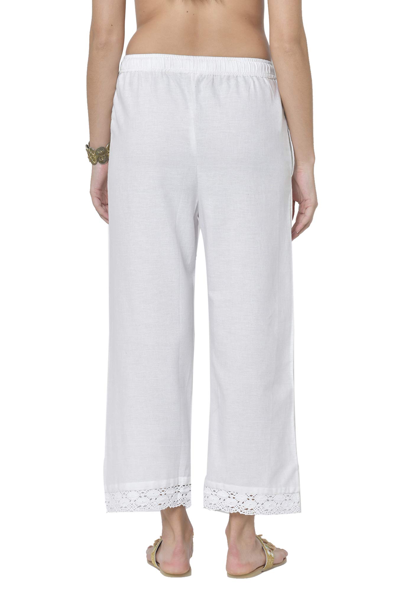 Pistaa White Cotton Palazzo Pants for Women - Image 4