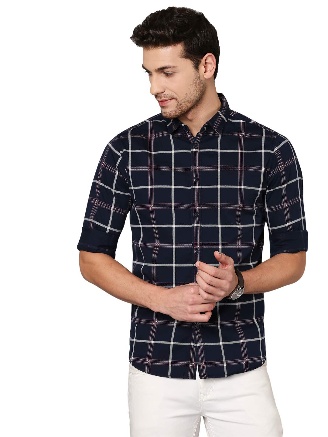 Dennis Lingo Men's Checkered Navy Cotton Shirt