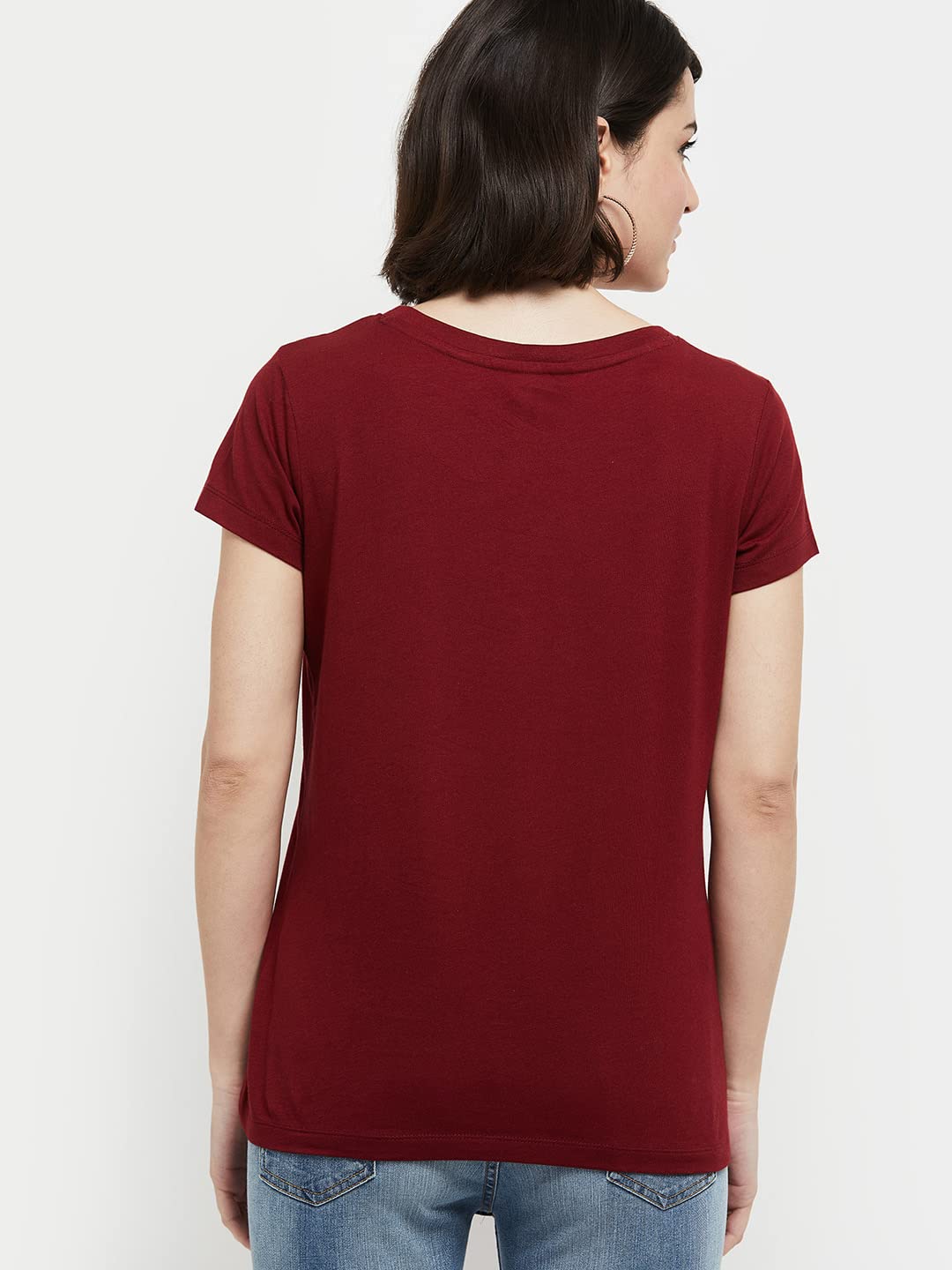 Max Women's Maroon Cotton Printed T-Shirt - Image 5