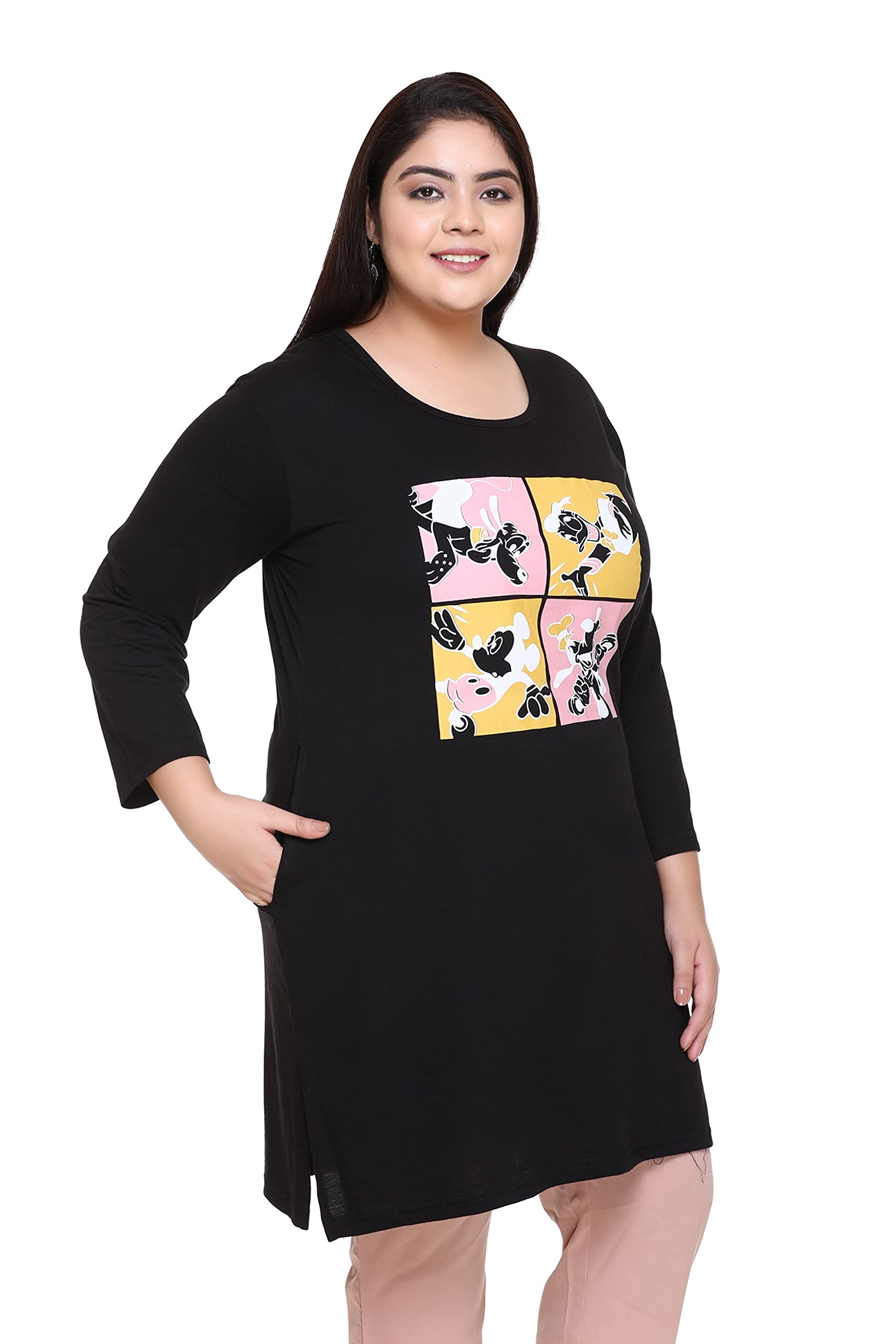 RYSH Women's Long Knee Length Tshirts - Jet Black - Image 3