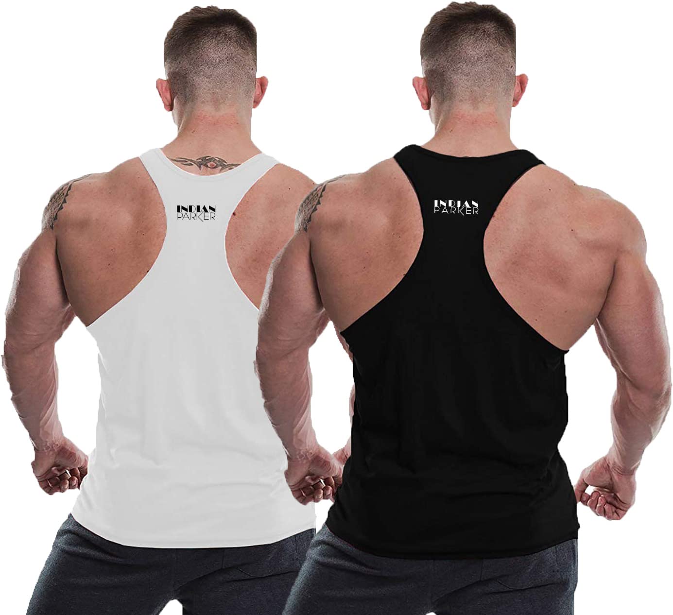 JUARI Men Cotton Sleeveless Gym Vest - Black White - Image 3