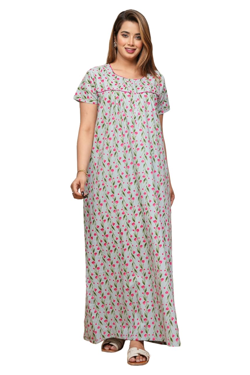 Urali Grey Cotton Night Gown for Women