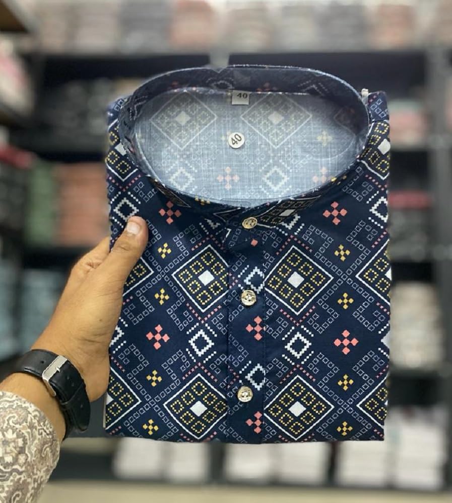 FOXDX Men's Cotton Blend Printed Long Kurta - Image 2