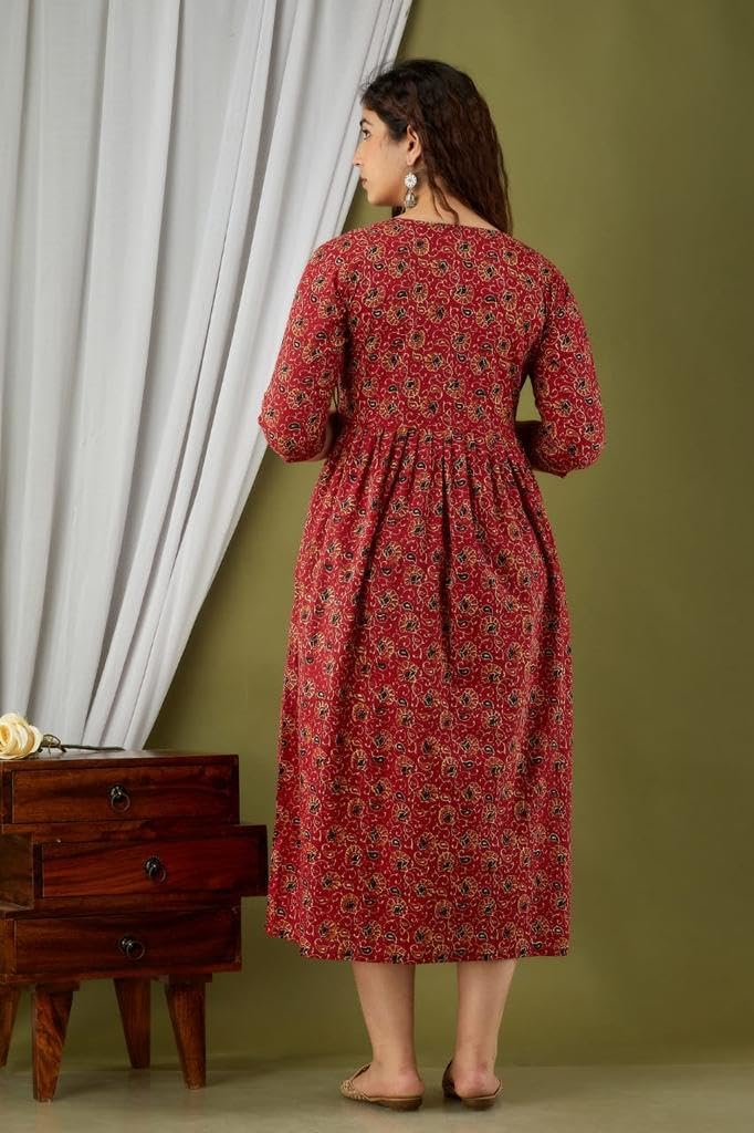 GarbGlide Women's Maternity Anarkali Kurti - Red - Image 2