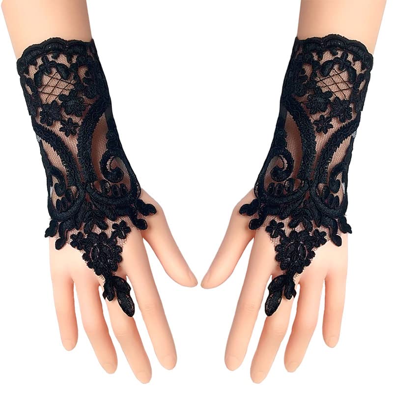 YUPPIN Fingerless Lace Gloves for Women - Black