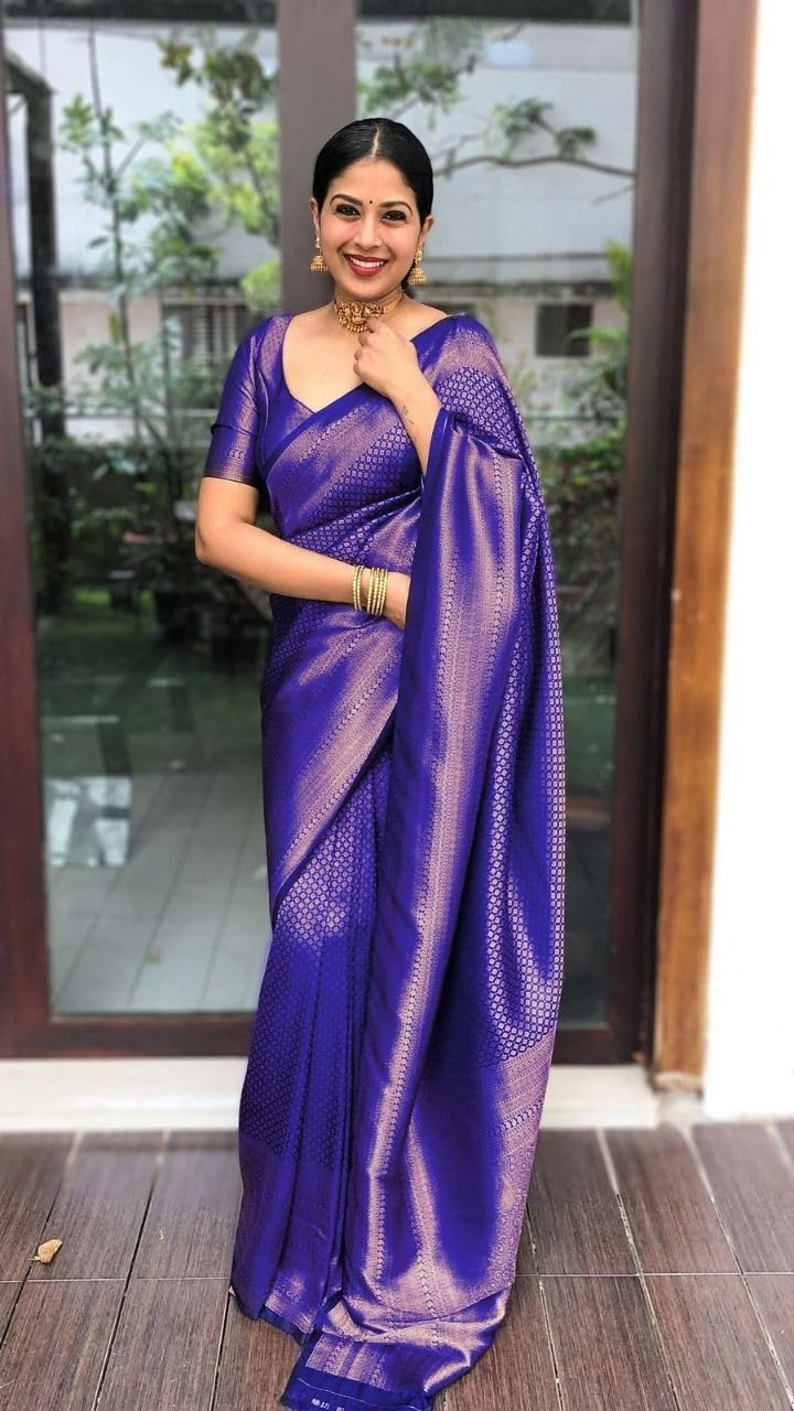 Kanjivaram Silk Saree for Women - Royal Blue - Image 4