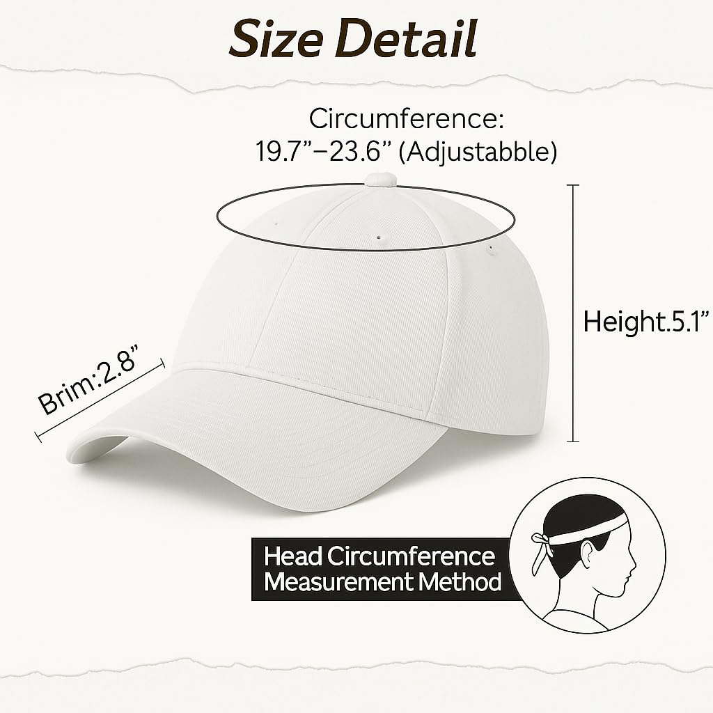 Anarva Unisex Cotton Baseball Cap - White Black - Image 5