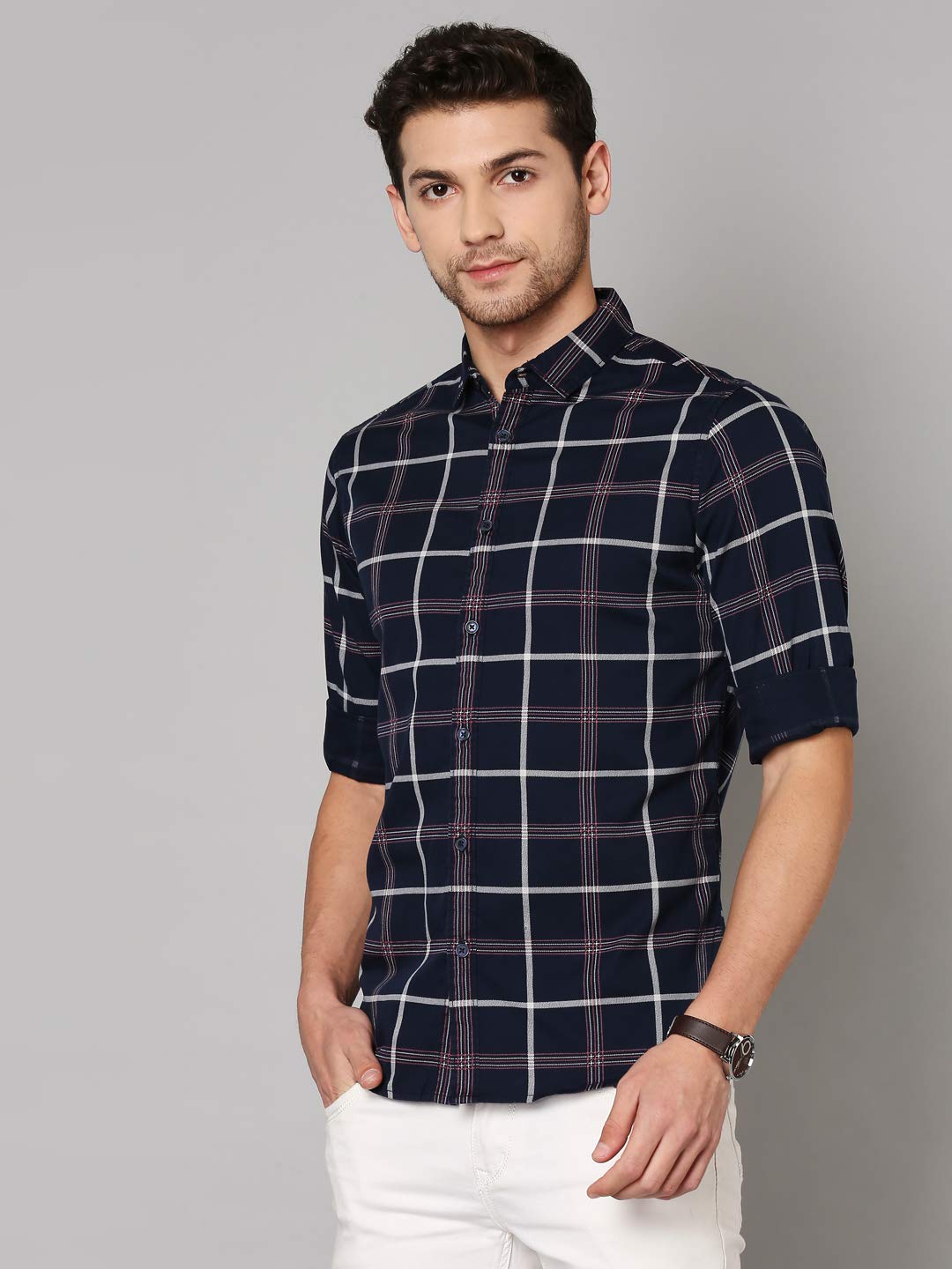 Dennis Lingo Men's Checkered Navy Cotton Shirt - Image 2