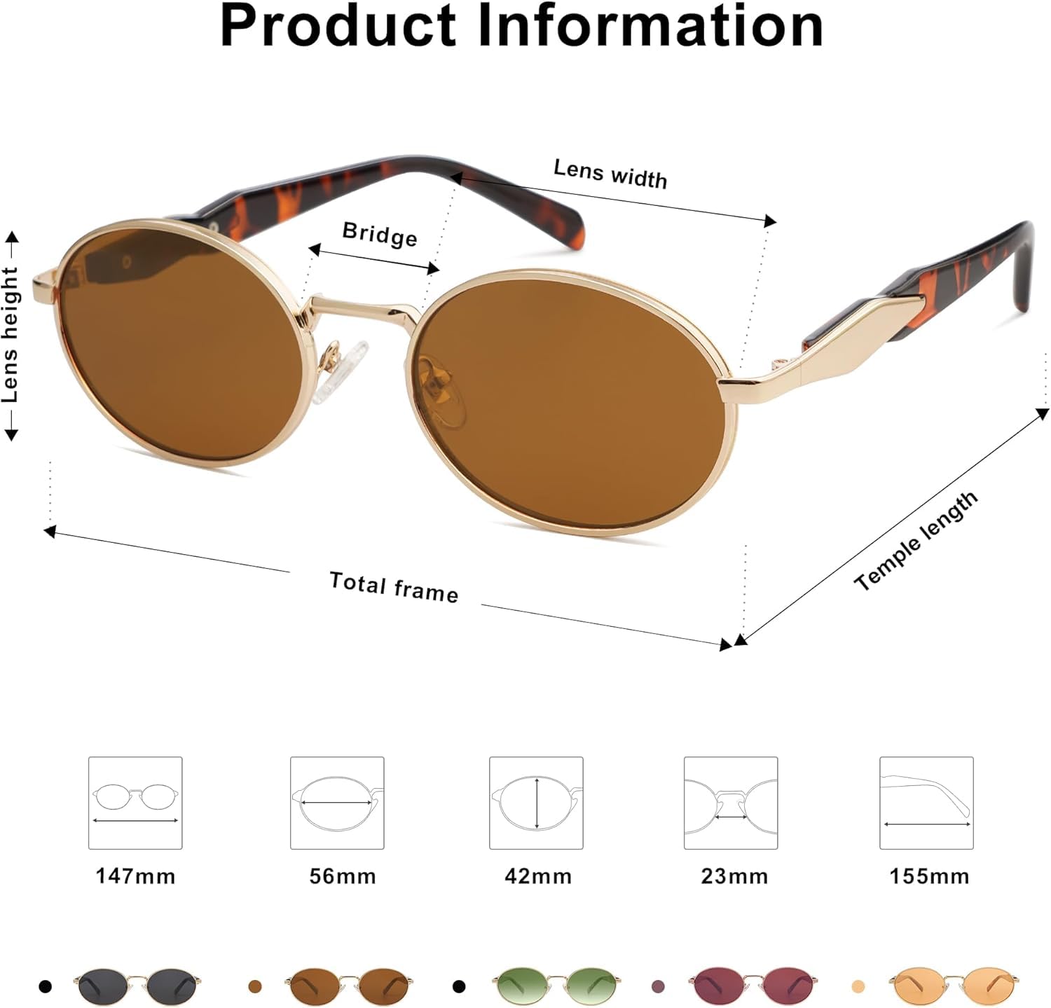 CREEK Unisex Retro Oval Sunglasses - Gold-Brown - Image 4