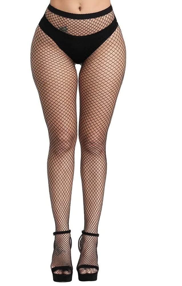 PLUMBURY Women's High Waist Fishnet Tights - Black