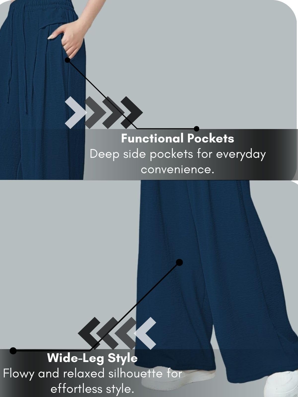 GRECIILOOKS Women's Loose High Rise Trousers - Blue - Image 5