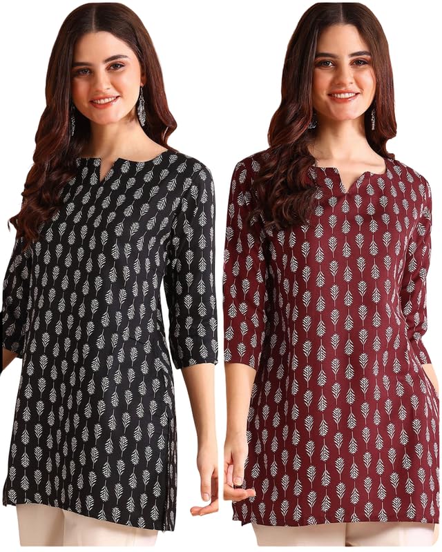 VHD IMPEX Women's Rayon Kurti - Black & Maroon